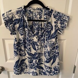 Abercrombie Angel Sleeve Top - Blue and White